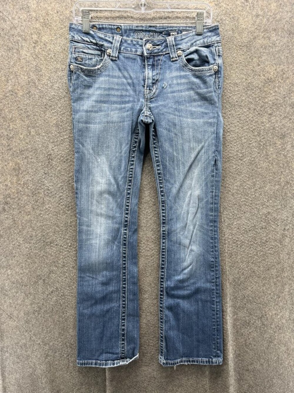 Miss Me Jeans Womens 29 Blue Medium Wash Bootcut Distressed Stretch Embellished